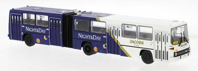 1985 Ikarus 280.02 Articulated Bus - Assembled -- BVG (blue, white, Night&Day Ad, German Lettering)