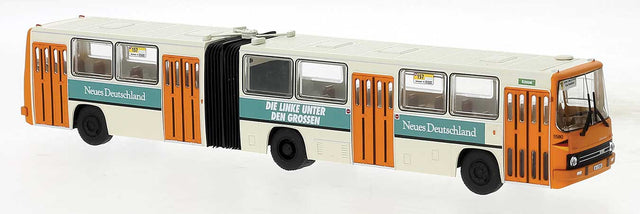 1985 Ikarus 280.02 Articulated Bus - Assembled -- BVG, Germany (cream, orange, Neues Deutschland Ad, German Lettering)