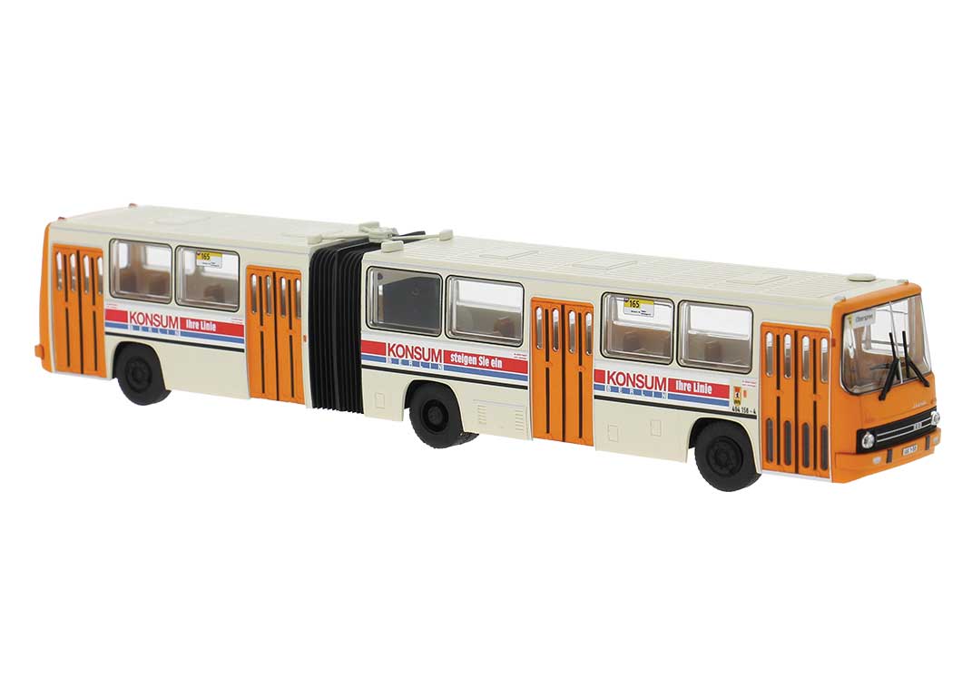1985 Ikarus 280.02 Articulated Bus - Assembled -- BVB (ivory, orange, Konsum Ad, German Lettering)