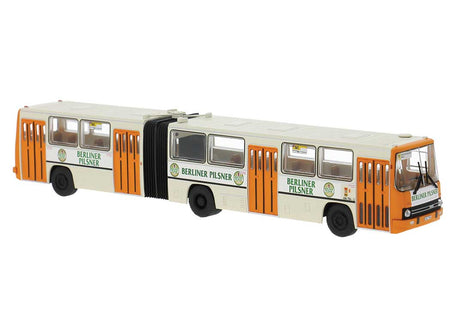 1985 Ikarus 280.02 Articulated Bus - Assembled -- BVG Berlin, Germany (ivory, orange, Berliner Pilsener Ad, German Lettering)
