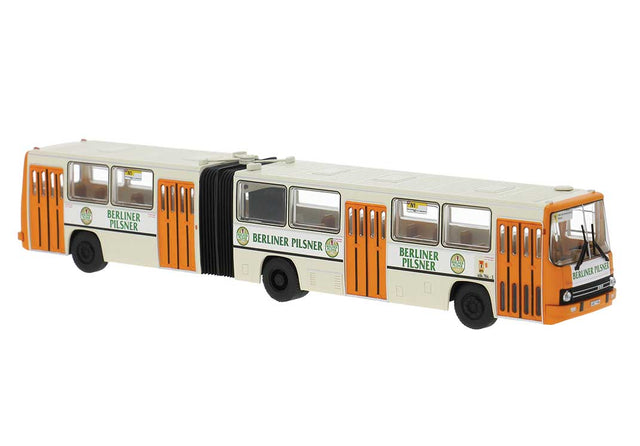 1985 Ikarus 280.02 Articulated Bus - Assembled -- BVG Berlin, Germany (ivory, orange, Berliner Pilsener Ad, German Lettering)