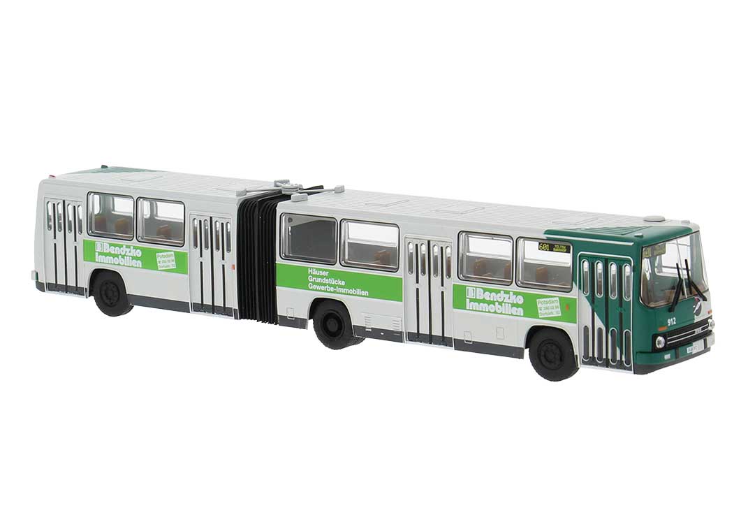 1985 Ikarus 280.02 Articulated Bus - Assembled -- Potsdam, Germany (white, green, Benzko Ad, German Lettering)