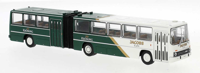 1990 Ikarus 280.03 Articulated Bus - Assembled -- Leipzig, Germany (white, green, gold, Jacobs Kronung Ad)