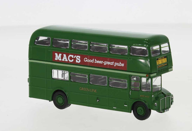 AEC Routemaster Double-Deck Bus - Assembled -- Greenline (green, red, Mac's Ads)