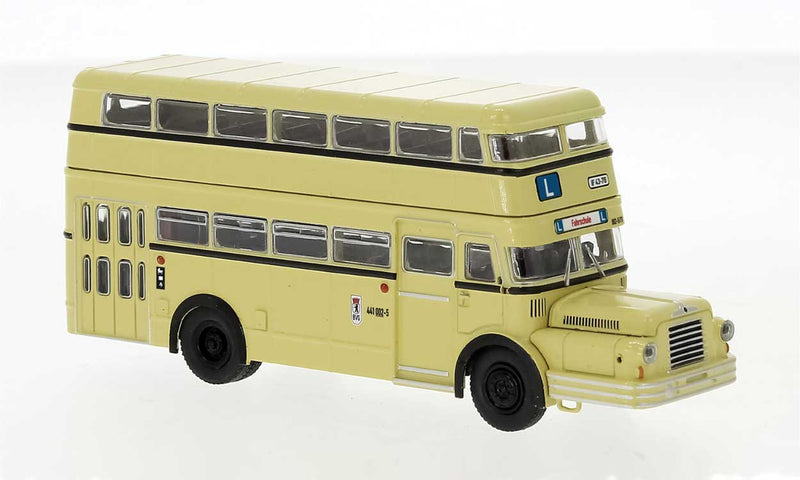 1964 IFA Do56 Double-Deck Bus - Assembled -- Berlin, Germany (yellow, Tierpark Berlin Ads, German Lettering)