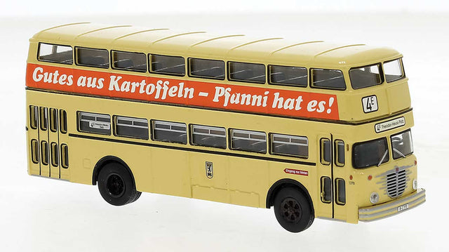 1960s Bussing D2U Double-Deck Bus - Assembled -- BVG (beige, orange, Pfanni Ad, German Lettering)
