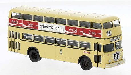 1960s Bussing D2U Double-Deck Bus - Assembled -- BVG (ivory, Coca Cola Ad, German Lettering)