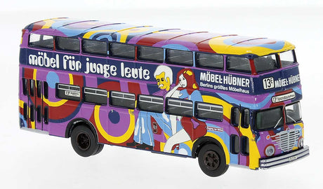 1960s Bussing D2U Double-Deck Bus - Assembled -- Huebner Furniture (Full Ad Wrap, purple, blue, yellow, red, German Lettering