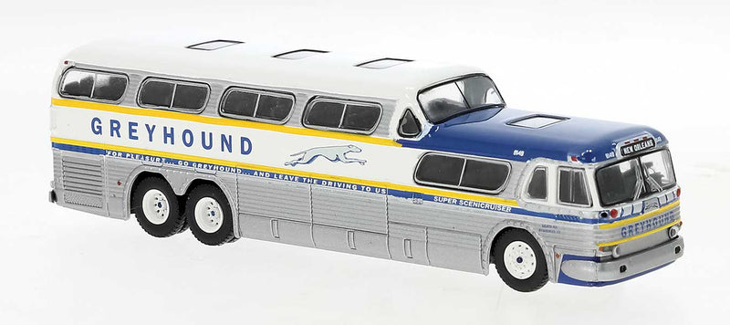 1954-1956 GMC PD-4501 Scenicruiser Bus - Assembled -- Greyhound (silver, white, blue, yellow)