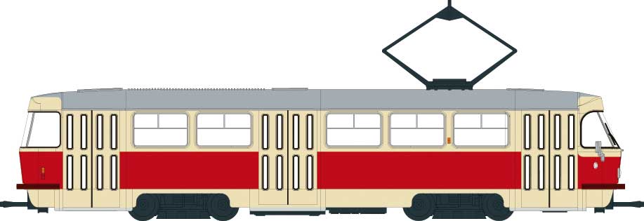 Tatra Streetcar - Unpowered -- Schwerin, Germany (red, cream, gray)