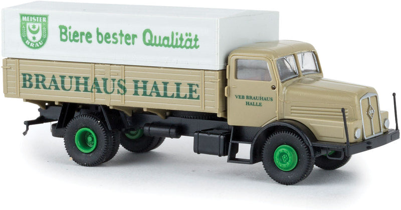 1951-1959 IFA H6 Low-Side Delivery Truck - Assembled -- Brauhaus Halle (beige, green, white, German Lettering)