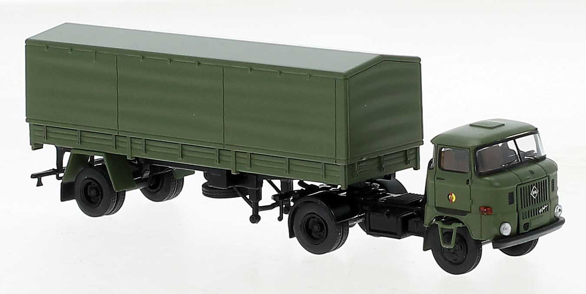 1965 IFA W 50 Tractor with Covered Low-Side Trailer - Assembled -- NVA (olive green, German Lettering)