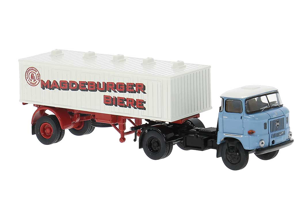 1965 IFA W 50 Tractor with Beer Tank Trailer - Assembled -- Magdeburger (blue, white, red, German Lettering)