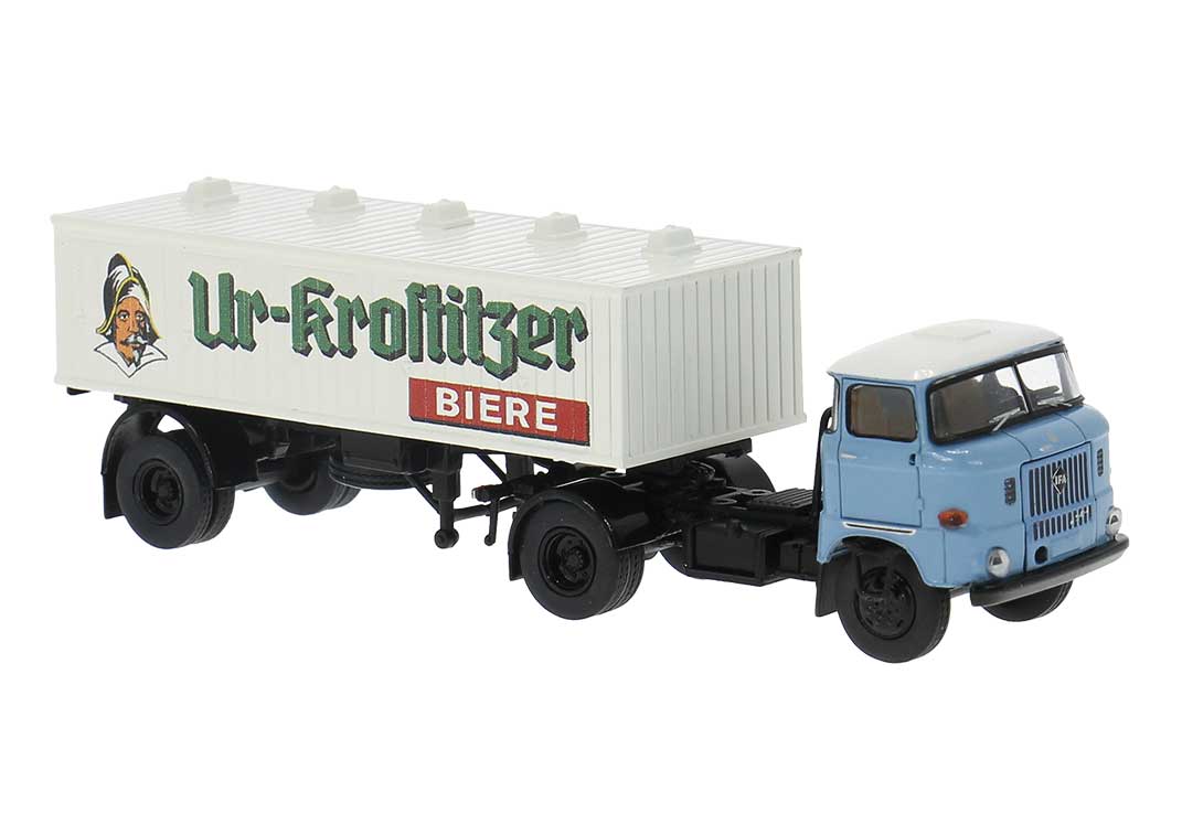 1965 IFA W 50 Tractor with Beer Trailer - Assembled -- Ur-Krositzer (light blue, white, German Lettering)