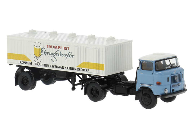 1965 IFA W 50 Tractor with Corrugated Trailer - Assembled -- Ehringsdorfer (blue, white, yellow, German Lettering)