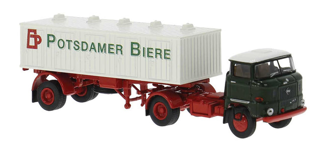 1965 IFA W 50 Tractor with Beer Tank Trailer - Assembled -- Potsdamer Biere (black, white, green, German Lettering)