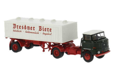 1965 IFA W 50 Tractor with Beer Trailer - Assembled -- Dresdner Biere (black, red, white, German Lettering)