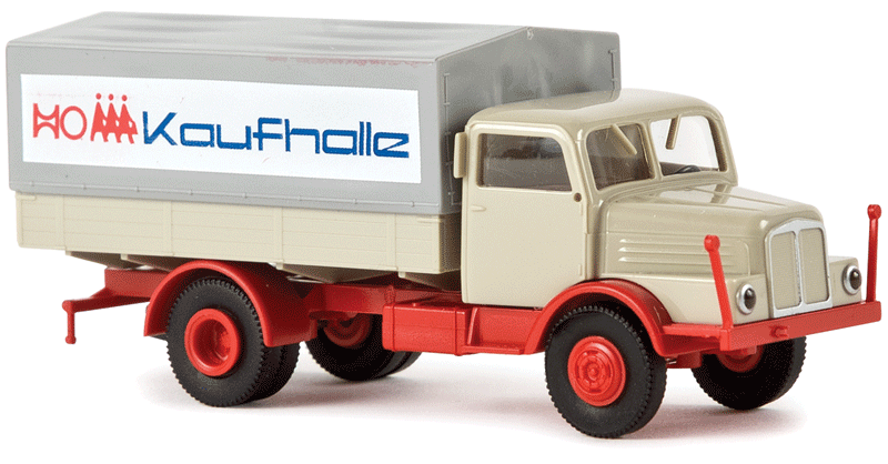 IFA S 4000-1 Low-Side Truck w/Tarp Cover - Assembled -- HO Kaufhalle (ivory, blue, white, red, German Lettering)