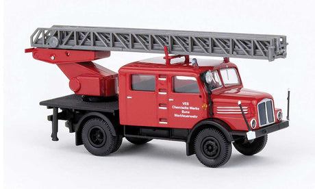 1960s IFA S 4000-1 DL25 Crew Cab Service Truck w/Ladder - Assembled -- Werkfeuerwehr Buna (red, black, German Lettering)