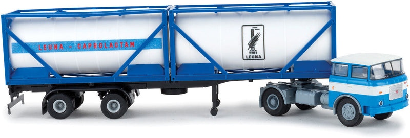 1957-1987 Skoda-LIAZ 706 Tractor with Container Chassis and Load - Assembled -- Leuna (blue, gray, German Lettering)
