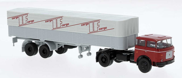 1957-1987 Skoda-LIAZ 706 Tractor with Covered Low-Side Trailer - Assembled -- Interflug-Cargo (red, white, gray, black, German Lettering)