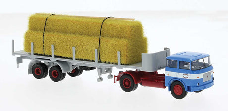 1957-1987 Skoda-LIAZ 706 Tractor with Stake Flatbed Trailer Hay Load - Assembl -- Circus Busch (blue, gray, red, white, German Lettering)
