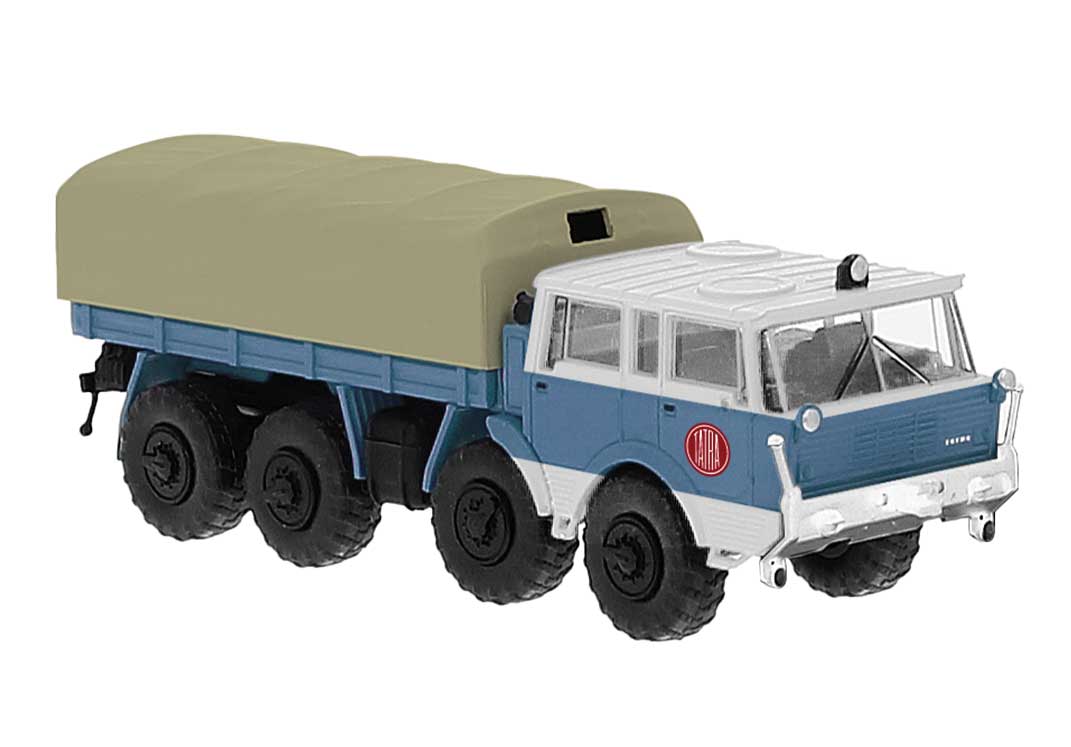 1968 Tatra 813 Koloss Low-Side Truck - Assembled -- Tatra Fire Department (blue, white, gray, German Lettering)