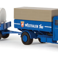 MAN F 8 Low-Side Truck w/Tank Trailer - Assembled -- Westfalen Gas (blue, white, red, German Lettering)