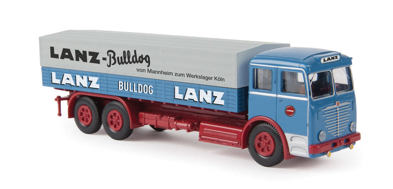 1951 Bussing 12000 Low-Side Truck w/Cover - Assembled -- Lanz Bulldog (blue, red, white, German Lettering)