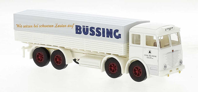 1950s Bussing 16000 Low-Side Truck with Cover - Assembled -- Steine und Erden (ivory, red, blue, German Lettering)