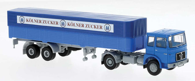 1968 MAN F7 Tractor with Low-Side Covered Trailer - Assembled -- Kolner Zucker (blue, gray, German Lettering)
