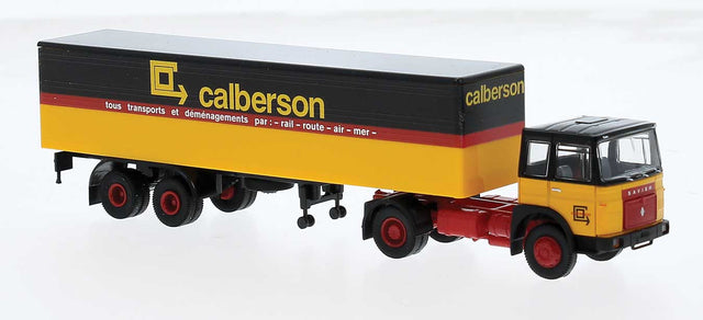 Saviem 300 Tractor with Van Trailer - Assembled -- Calberson (yellow, black, red, French Lettering)