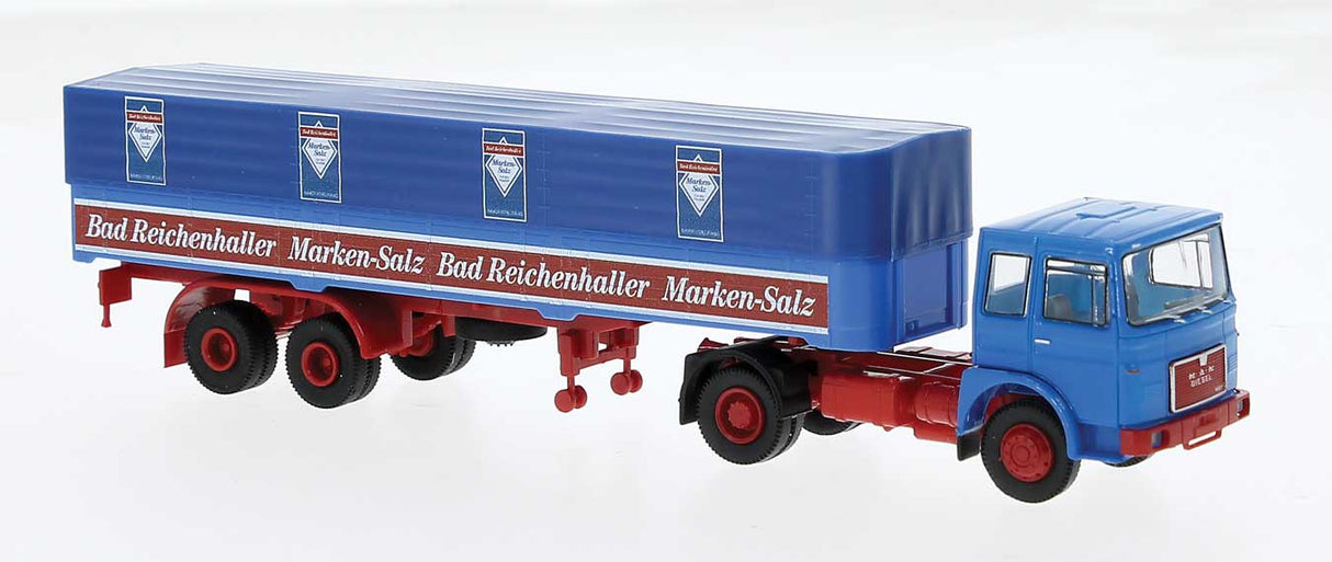 1968 MAN F7 Tractor with Low-Side Covered Trailer - Assembled -- Bad Reichenhall (blue, red, white, German Lettering)