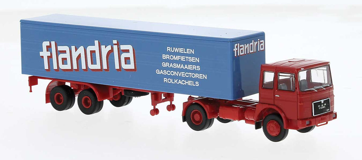 1968 MAN F7 Tractor with Van Trailer - Assembled -- Flandria (blue, white, red, German Lettering)