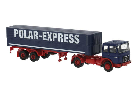 1968 MAN F7 Tractor with Low-Side Covered Trailer - Assembled -- Polar Express (blue, white, red, German Lettering)