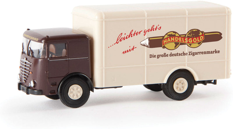 1951 Bussing 12000 Rounded Box Body Truck - Assembled -- Handelsgold (brown, beige, German Lettering)