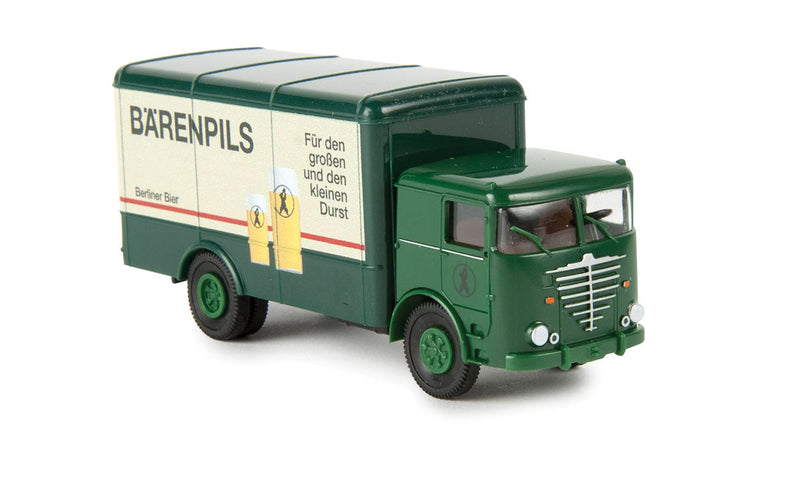 1951 Bussing 12000 Commodore Rounded Box Body Truck - Assembled -- Barenpils Beer (2-Tone Green, German Lettering)