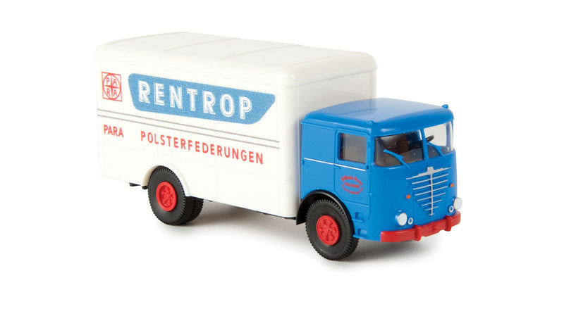 1951 Bussing 12000 Commodore Rounded Box Body Truck - Assembled -- Rentrop (blue, white, red, German Lettering)