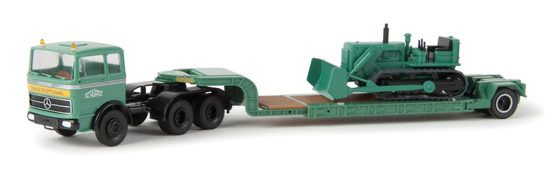 Mercedes-Benz LPS 2224 Semi Tractor w/Low-Boy Trailer & Load - Assembled -- Schwarzbau (green, German Lettering)