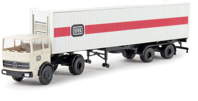 Mercedes-Benz LPS 2224 Semi Tractor w/Van Trailer - Assembled -- German Federal Railroad DB (white, red, black, German Lettering)