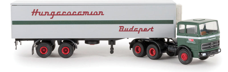 Mercedes-Benz LPS 1620 Tractor w/Van Trailer - Assembled -- Hungarocamion (green, silver, red, Hungarian Lettering)