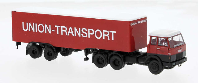 Henschel F221S Tractor with Van Trailer - Assembled -- Union Transport (red, white)