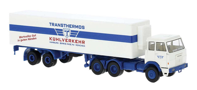 Henschel F161 Tractor with Reefer Trailer - Assembled -- Transthermos (white, red, blue, German Lettering)