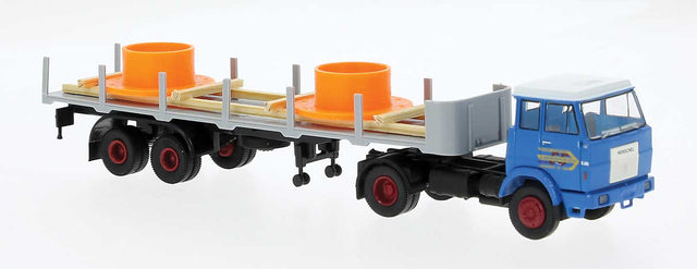 Henschel F161S Tractor w/Stake Flatbed Trailer Casting Load - Assembled -- G&G (blue, gray, white, German Lettering)
