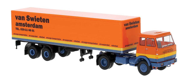 Henschel F161 Tractor with Van Trailer - Assembled -- Van Swieten (orange, yellow, blue, German Lettering)
