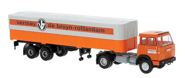 Henschel F161 Tractor with Covered Low-Side Trailer - Assembled -- Vermey de Bruyn (orange, white, German Lettering)