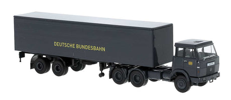 Henschel F161 Tractor with Van Trailer - Assembled -- German Federal Railroad DB (gray, yellow, German Lettering)