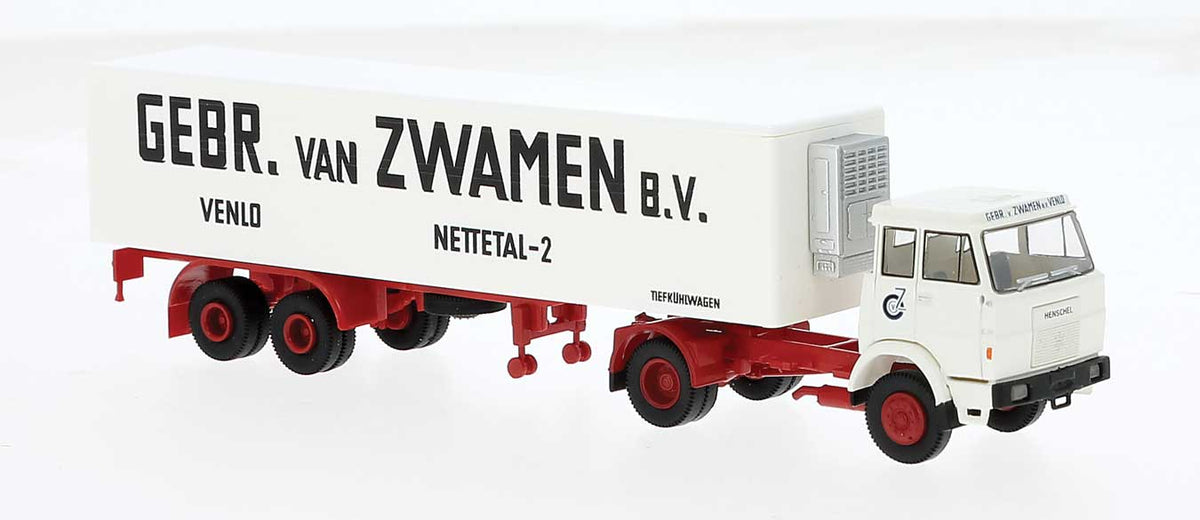 Henschel F221S Tractor with Reefer Trailer - Assembled -- van Zwamen (Nettetal, white, black, red, German Lettering)