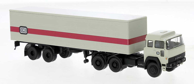 1974 Magirus 310 D 16 Tractor with Box Trailer - Assembled -- German Federal Railroad DB (white, red, German Lettering)