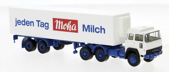1974 Magirus 310 D 16 Tractor with Reefer Trailer - Assembled -- Moha Milch (white, blue, red, German Lettering)